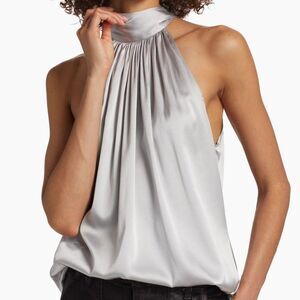 Ramy Brook Sz M Lori Gray Silk Stretch Charmeuse Slvless Top Blouse Shirt NWOT